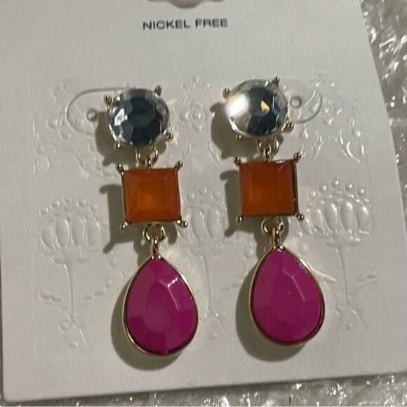Earrings Dangle Teardrop Shape Bright Colors Pink & Orange - Picture 7 of 8